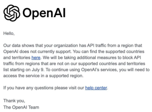 警告！OpenAI 宣布全面封锁中国 API 接入-天韵阁