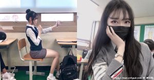 太可爱了！「正妹女学生」上课玩自拍，后面男同学怎么睡的著？-绅士社