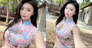 这谁能不恋爱！清新甜美正妹「珈伊Femi」粉红旗袍超辣，32E美胸曲线好曼妙！-绅士社